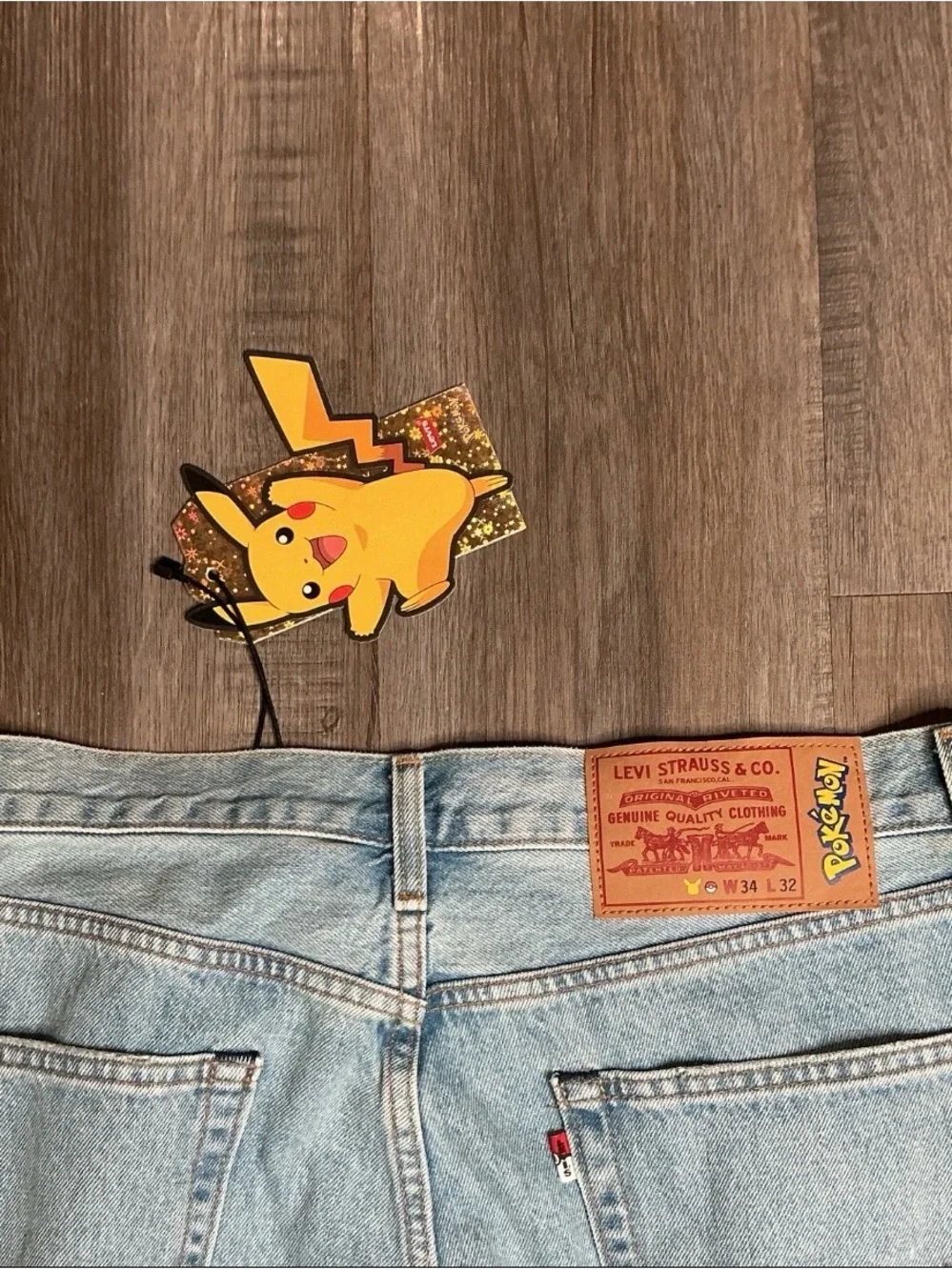 Levi's Light Blue Straight Jeans with Yellow Pikachu Patch
